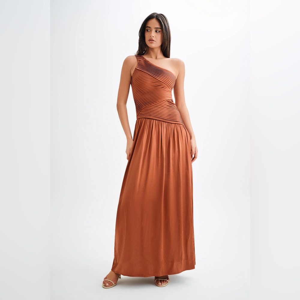 Meshki One-Shoulder Rust Maxi Dress